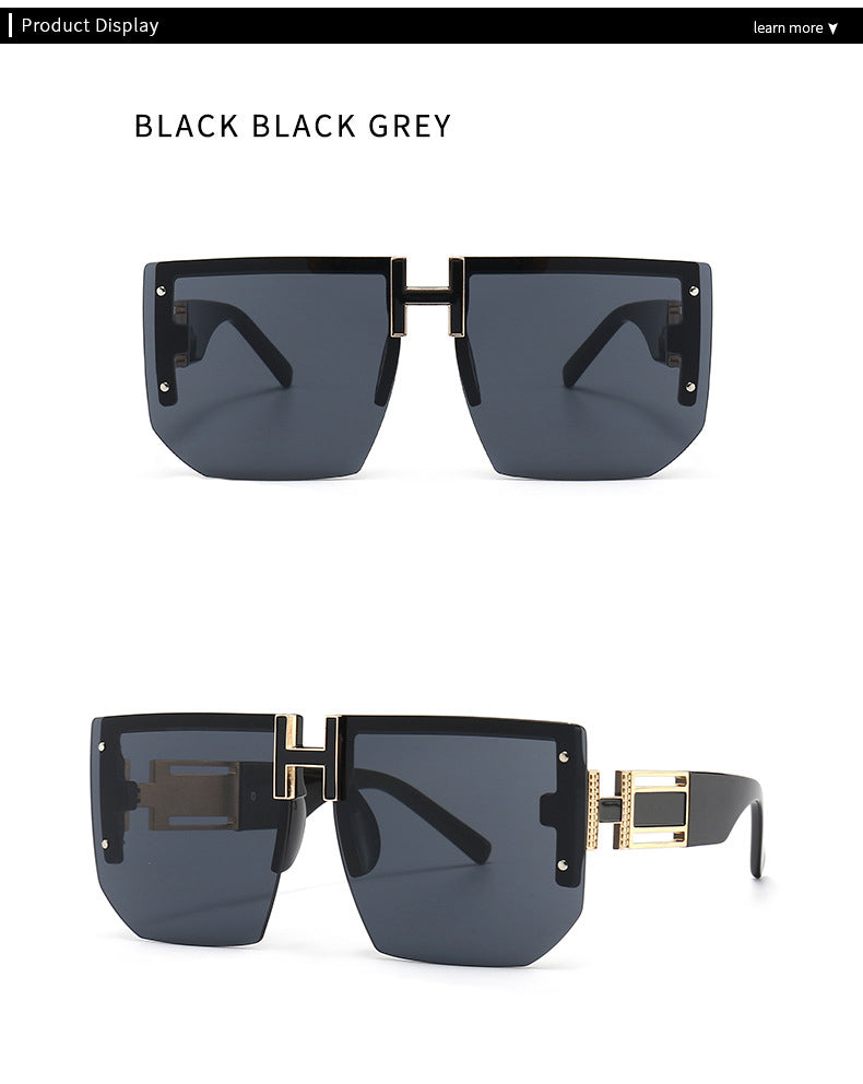 Retro Square Oversized Sunglasses for Men and Women (Black-Black)