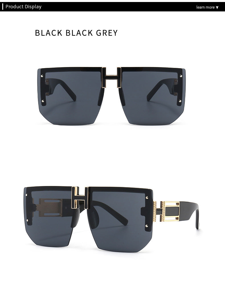 Popular Oversized Rimless Vintage Square Frame Sunglasses Black