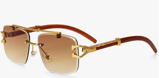 Luxury Gold Rimless Sunglasses with Wooden Arms & Gradient Lenses Carter - Zuna Eyewear Boutique