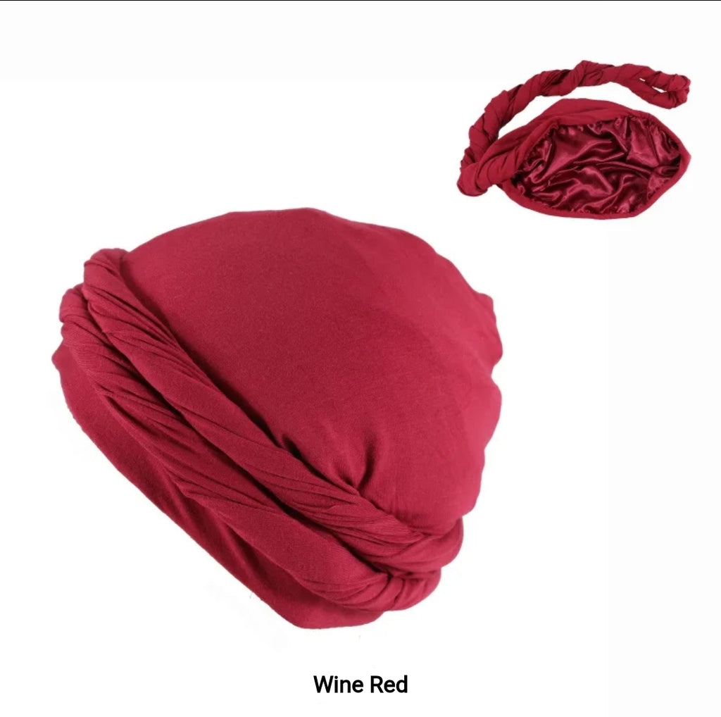 Two 2 Pcs Stretch Mens Vintage Twist Head Wrap Satin Lined Adjustable Turban Scarf Tie for Dome Wave Cap for Hair - Zuna Brand Eyewear