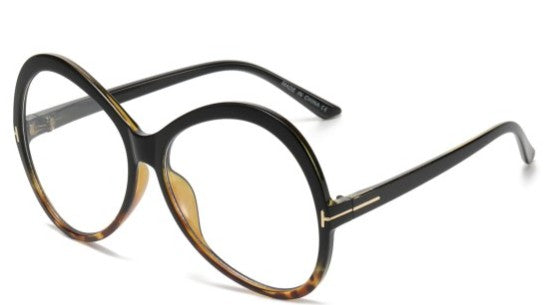a pair of stylish glasses with round frames in a combination of black and tortoise-shell design.