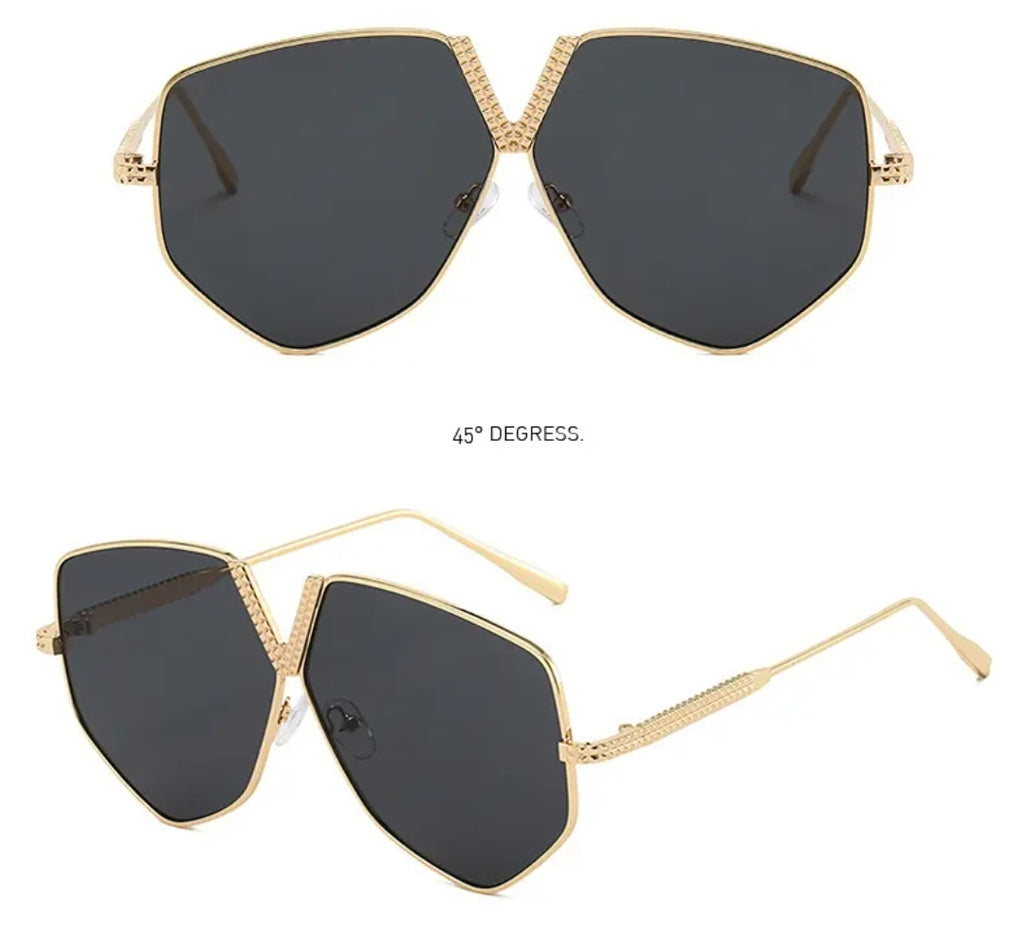 Oversized Geometric Sunglasses for Women – Luxury Gradient Lens Shades with Gold Frame, Fashion Designer Eyewear Capri - Zuna Eyewear Boutique