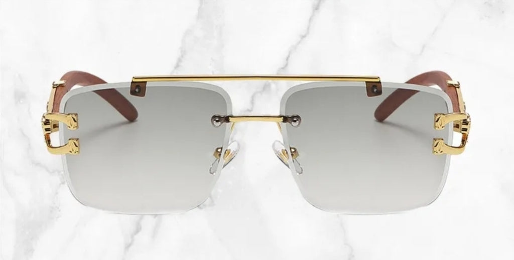 Luxury Gold Rimless Sunglasses with Wooden Arms & Gradient  display picture 1