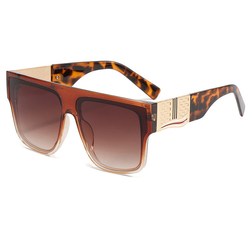 Oversized Square Sunglasses –  Gradient Brown UV400 Lenses, Gold Detail Fashion Shades Chloe