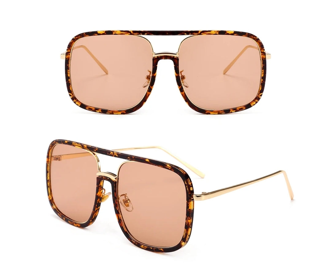 Oversized Square Aviator Sunglasses – Tortoise Frame, Gold  display picture 2