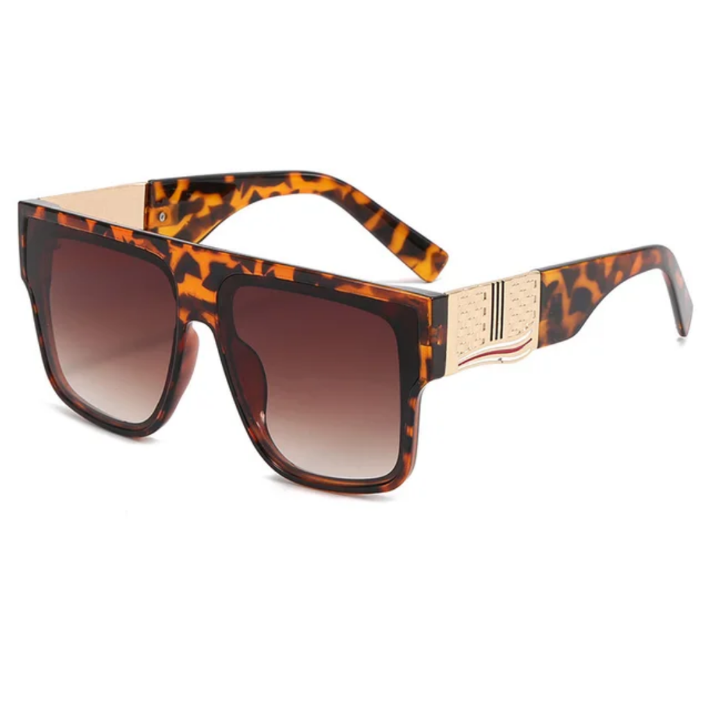 Oversized Square Sunglasses –  Gradient Brown UV400 Lenses, Gold Detail Fashion Shades Chloe