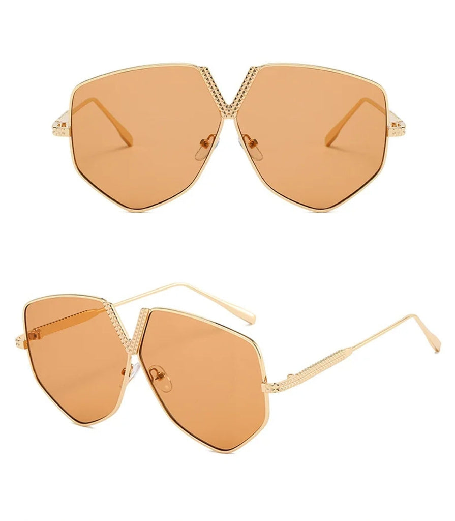 Oversized Geometric Sunglasses for Women – Luxury Gradient Lens Shades with Gold Frame, Fashion Designer Eyewear Capri - Zuna Eyewear Boutique