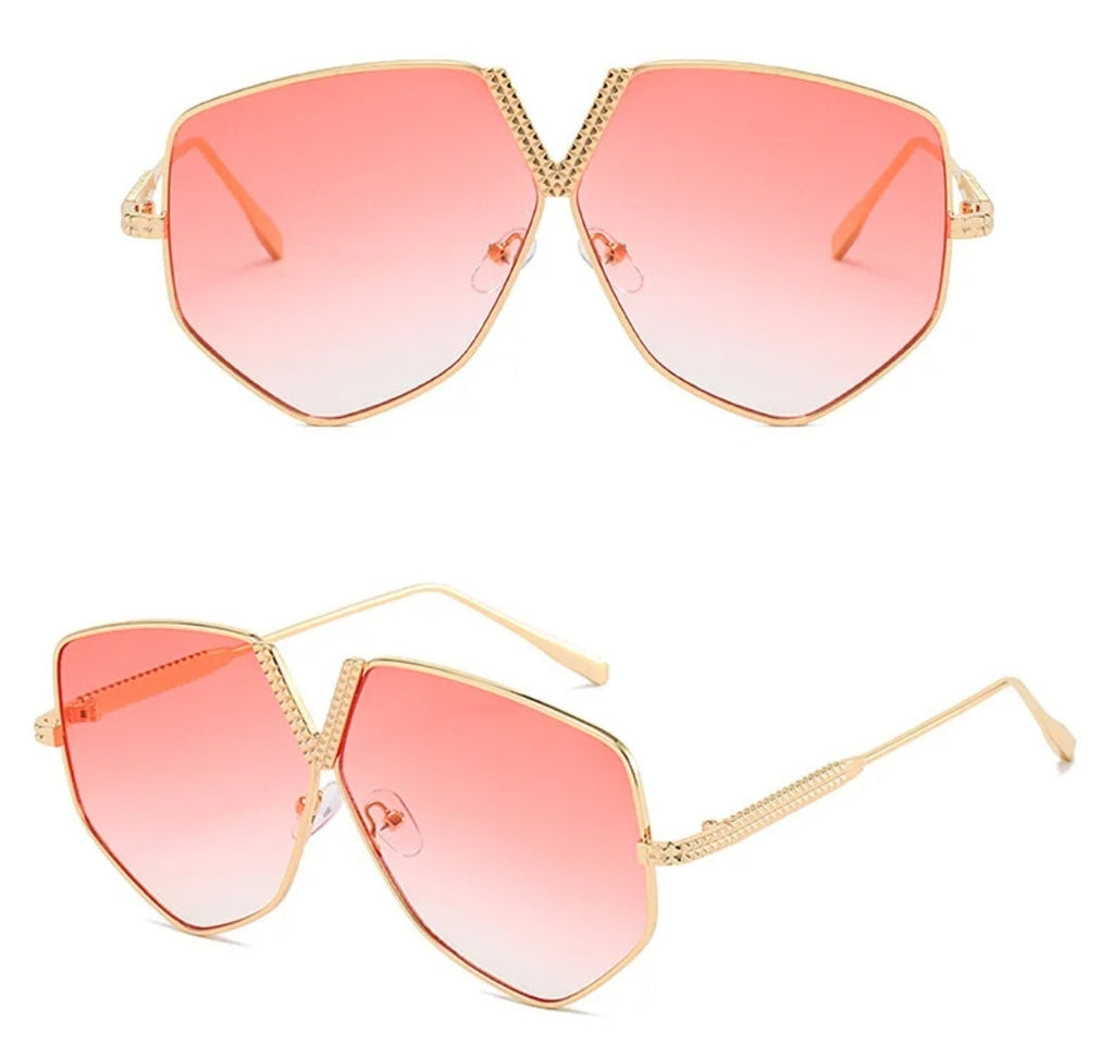 Oversized Geometric Sunglasses for Women – Luxury Gradient Lens Shades with Gold Frame, Fashion Designer Eyewear Capri - Zuna Eyewear Boutique