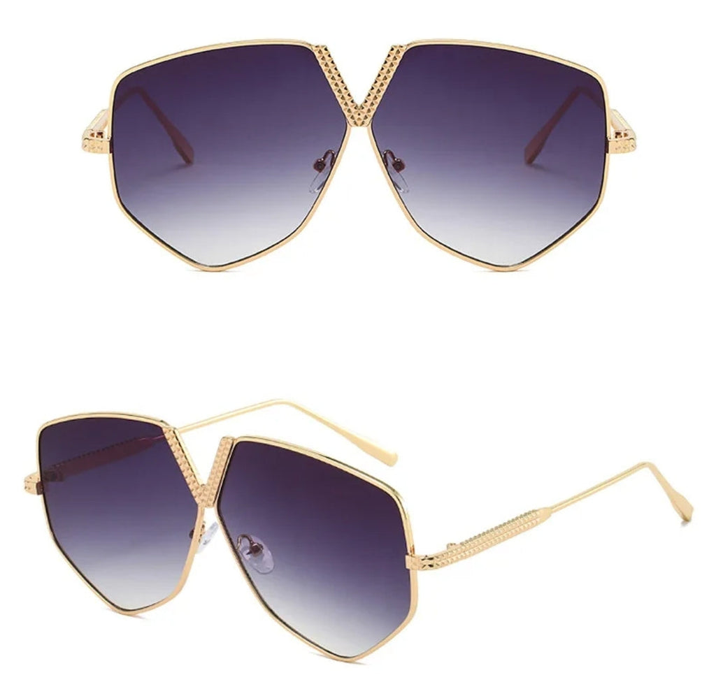Oversized Geometric Sunglasses for Women – Luxury Gradient Lens Shades with Gold Frame, Fashion Designer Eyewear Capri - Zuna Eyewear Boutique