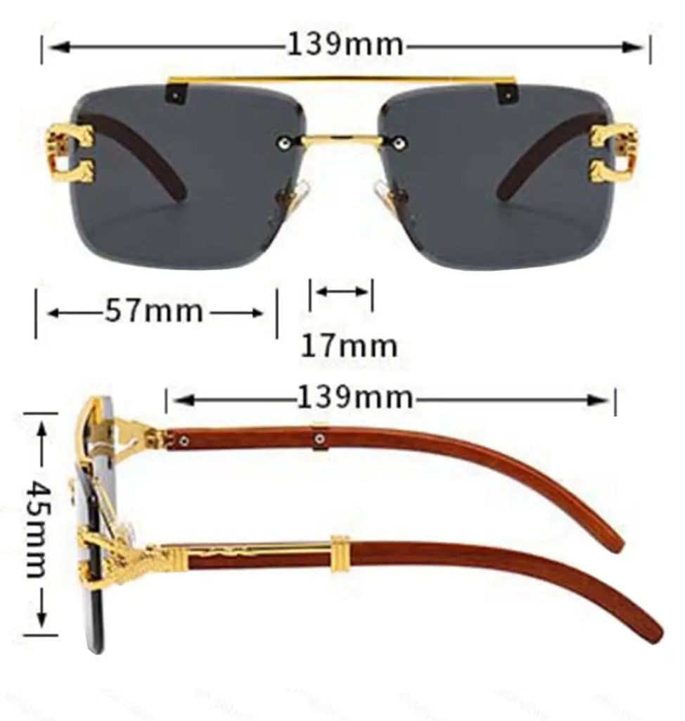 Luxury Gold Rimless Sunglasses with Wooden Arms & Gradient  display picture 3