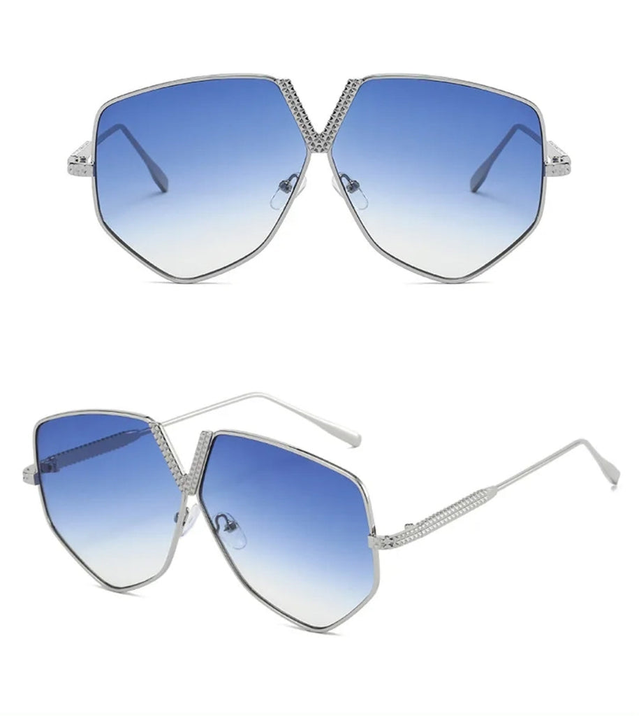 Oversized Geometric Sunglasses for Women – Luxury Gradient Lens Shades with Gold Frame, Fashion Designer Eyewear Capri - Zuna Eyewear Boutique