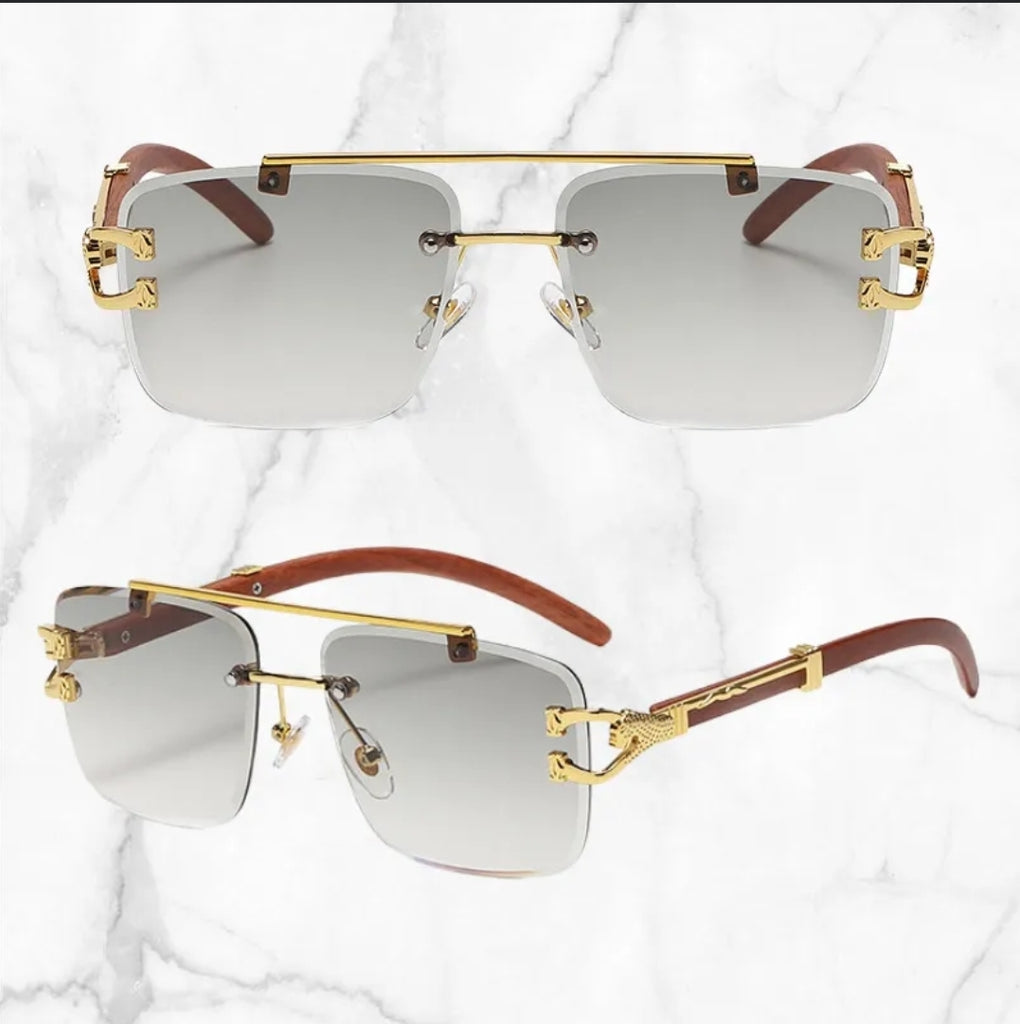 Luxury Gold Rimless Sunglasses with Wooden Arms & Gradient Lenses Carter