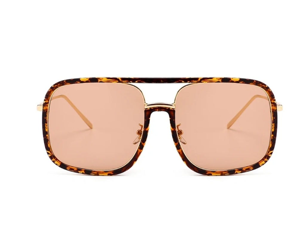 Oversized Square Aviator Sunglasses – Tortoise Frame, Gold  display picture 3