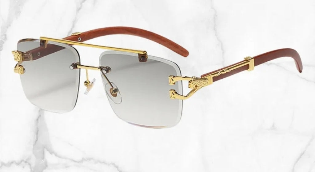 Luxury Gold Rimless Sunglasses with Wooden Arms & Gradient Lenses Carter - Zuna Eyewear Boutique