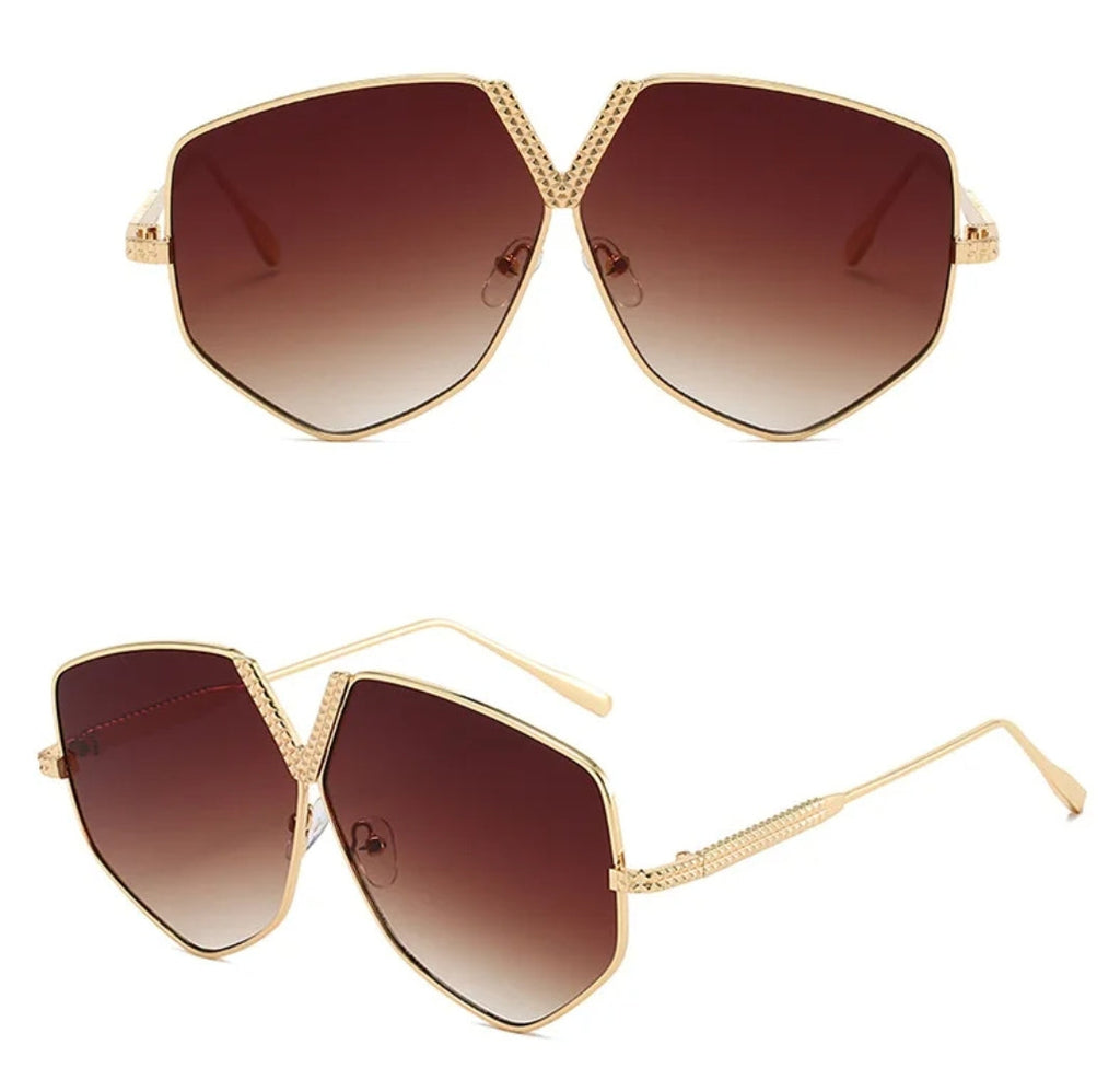 Oversized Geometric Sunglasses for Women – Luxury Gradient Lens Shades with Gold Frame, Fashion Designer Eyewear Capri - Zuna Eyewear Boutique