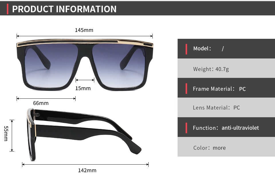 Square Big Thick Frame Flat Top Mirrored Sunnies Quan Shades display picture 2