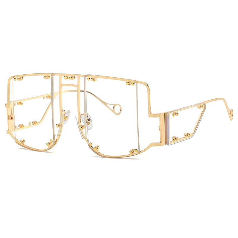 Oversized Retro Rave Square Metal Sunglasses – Large Big Frame With Mirror Lenses, UV400