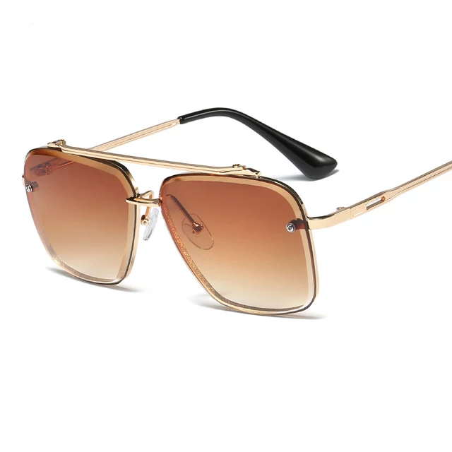 Fashion Men Sun Glasses Gradient Shades Square Brand Designer DRO Sunglasses, Brown / One Size