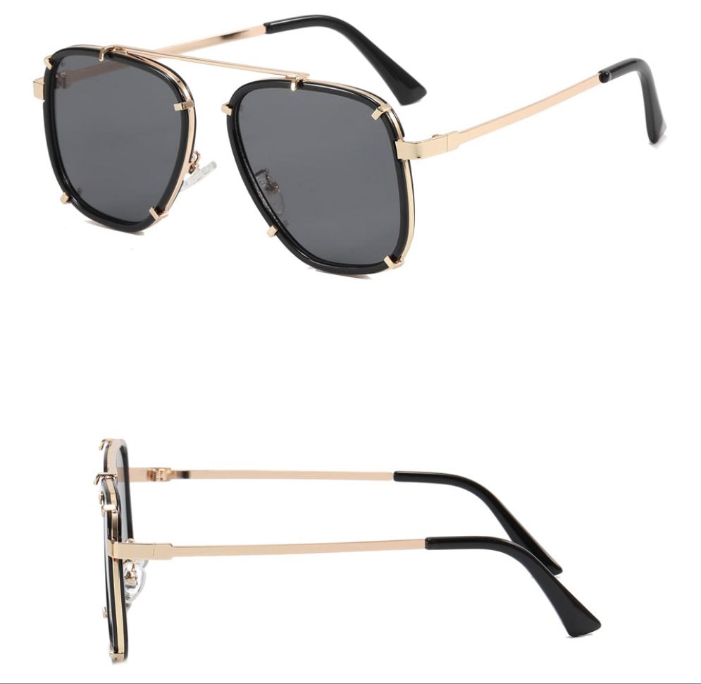 Oversize Classic Black Shades Goggle Retro Gold Alloy Frame Twinn Sunglasses - Zuna Brand Eyewear