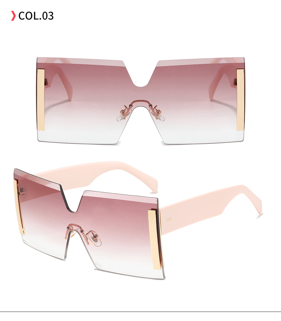 Trendy Square Rimless Sunglasses for Women Oversized Designer Style UV Protection Fashion Rectangle Kendall Sunglasses - Zuna Brand Eyewear