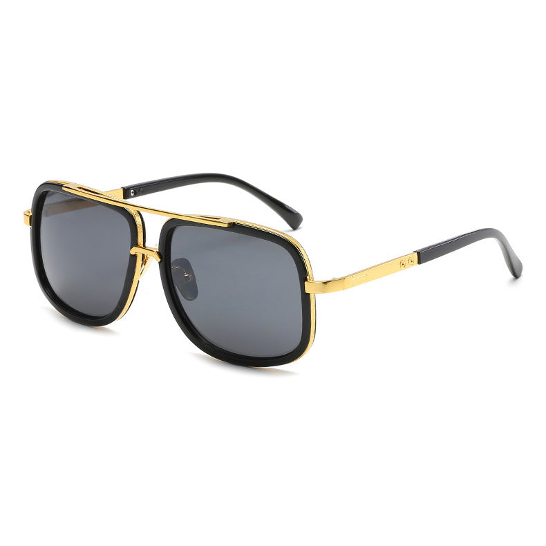 Aviators Fashion Men Sunglasses Gradient Shades Square Brand Designer Sunglasses, Black & Gold / One Size
