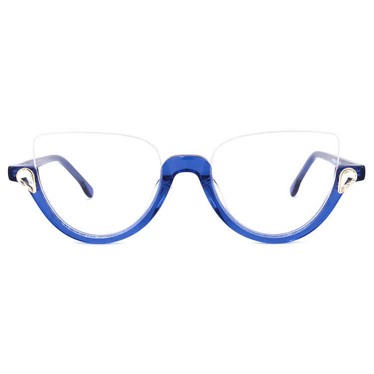 Stylish Semi-rimless Cat Eye Glasses Frame for Women Chelsea with Non-prescription Clear Lens - Zuna Brand Eyewear