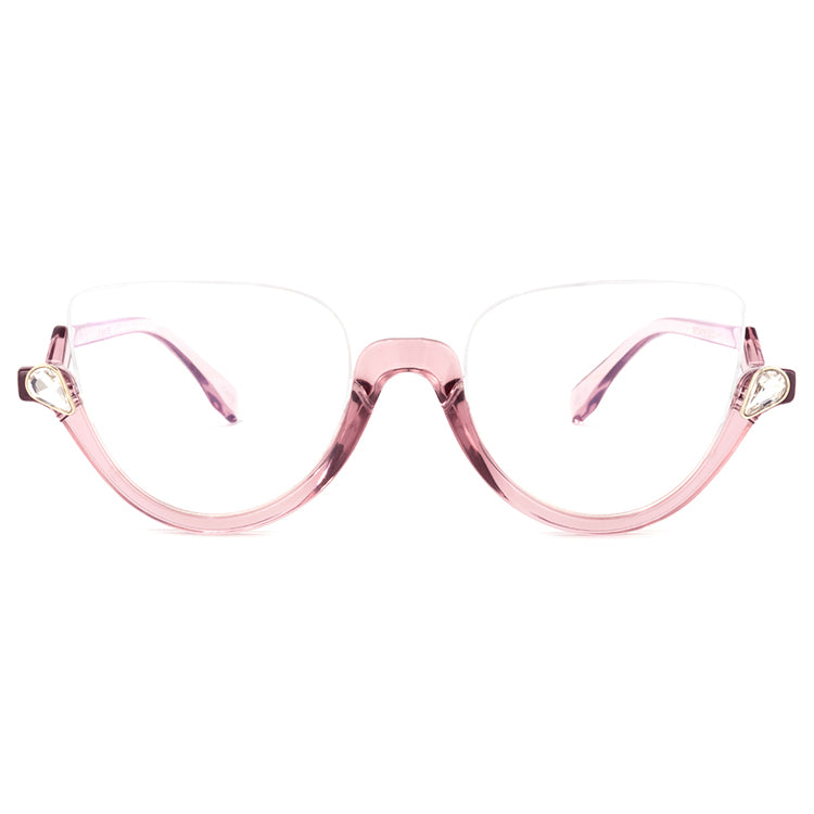 Stylish Semi-rimless Cat Eye Glasses Frame for Women Chelsea with Non-prescription Clear Lens - Zuna Brand Eyewear