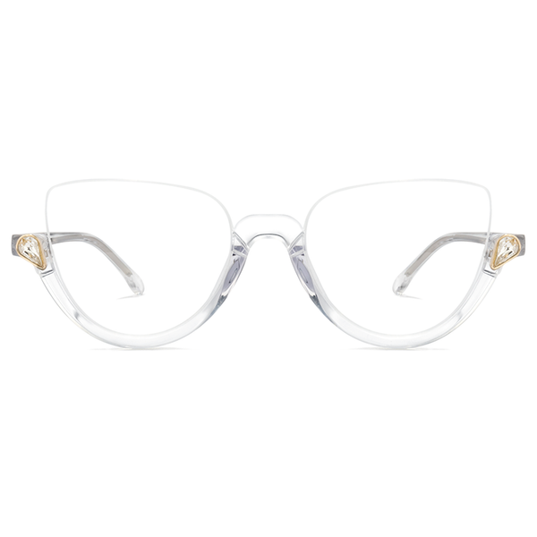 Stylish Semi-rimless Cat Eye Glasses Frame for Women Chelsea with Non-prescription Clear Lens - Zuna Brand Eyewear