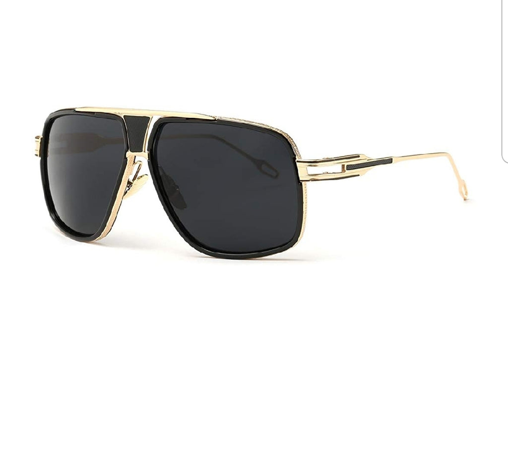 Black Frame Gold Bar Oversized Square Frame Sunglasses