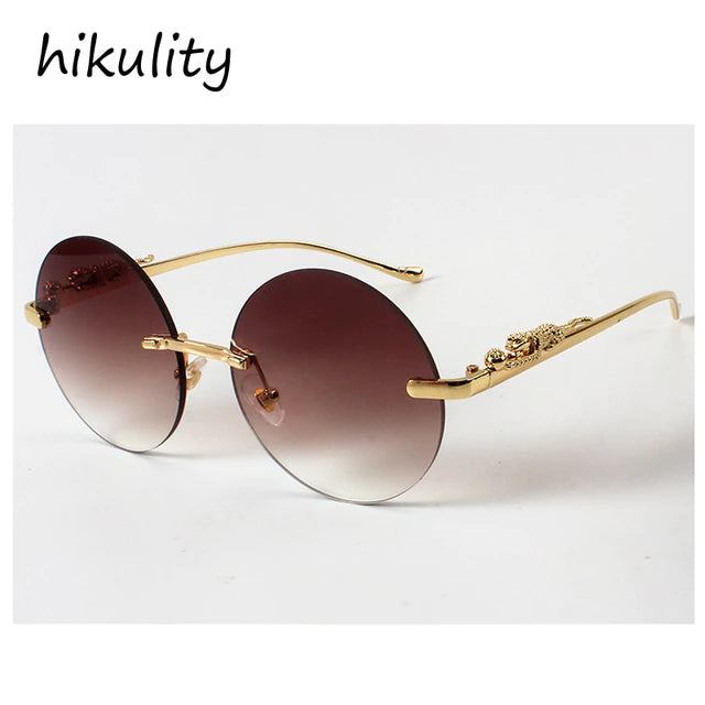 Unique Luxury Brand Leopard Leg Sunglasses For Men New Vintage Alloy Rimless Round Pilot Sun Glasses Women Gradient Mawii Eyewear - Zuna Brand Eyewear