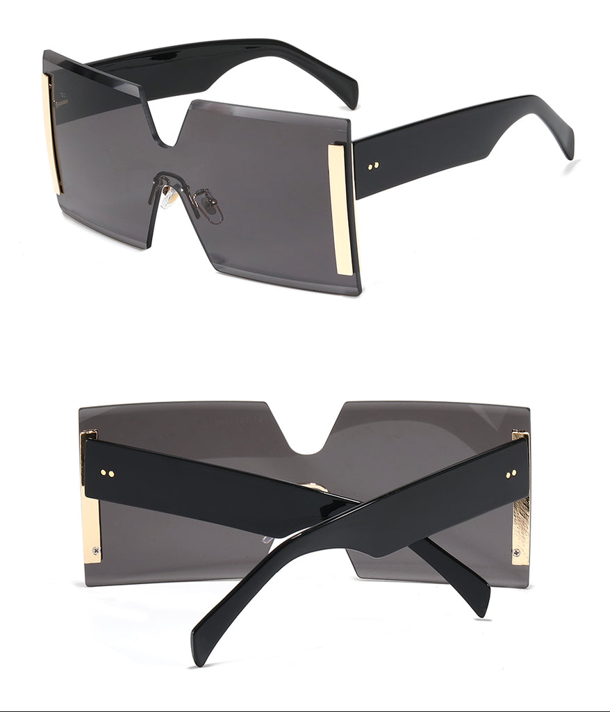 Trendy Square Rimless Sunglasses for Women Oversized Designer Style UV